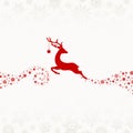 Flying Reindeer With Star Looking Backwards Snowflakes Red Beige