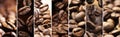 Flying roasted coffee beans collage, black background Royalty Free Stock Photo