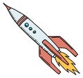 Flying rocket doodle. Color space shuttle icon