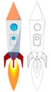 Flying Rocket with Illyuminotor and Flames from