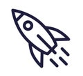 Flying rocket space ship line art icon