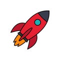 Flying rocket. Spaceship launched to space. Business start up concept