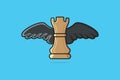 Flying Rook Chess Piece with Wings vector illustration.