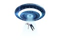 The flying saucer abducting young businessman Royalty Free Stock Photo