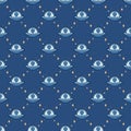 Flying Saucer with Alien in Space vector colored seamless pattern Royalty Free Stock Photo