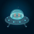 Flying saucer with a cockpit in cartoon style. Vector illustration