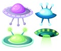 Flying Saucer, Spaceship And UFO Set Illustration of a set of cartoon funny UFO, unidentified spaceship and spacecrafts from alien Royalty Free Stock Photo