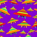 Flying saucers, colorful colors, seamless alien spaceship