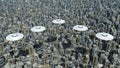 Flying saucers over a megacity Royalty Free Stock Photo