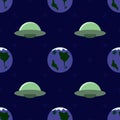 Flying saucers and planets seamless pattern