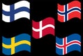 Flying Scandinavain flag Contries Royalty Free Stock Photo