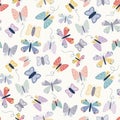 Flying scattered butterfly seamless repeat vector pattern.