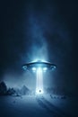 Flying scifi ufo during storm. Ufo. generative ai. Unidentified flying object Royalty Free Stock Photo