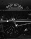 Flying Scotsman Steam Engine - close up of name plate and wheel