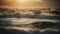 Flying seagull breaks wave in beautiful seascape generated by AI Royalty Free Stock Photo