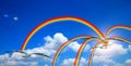 Flying seagull in sky sun with clouds and rainbow.cloud blue sky Royalty Free Stock Photo