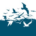 Flying seagulls on the sea abstract. Vector illustration Royalty Free Stock Photo