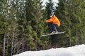 Flying skier man at jump from the slope of mountains Royalty Free Stock Photo