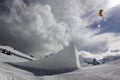 Flying skier on mountains