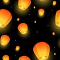 Flying Sky lanterns seamless pattern. Diwali festival, Mid Autumn Festival or Chinese festive. Luminous floating lamps Royalty Free Stock Photo