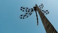 giant dragonfly sculpture projected in the blue sky