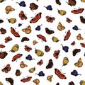Flying small butterflies on white background, raster seamless pattern Royalty Free Stock Photo