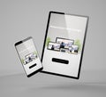 flying smartphone and tablet with responsive website Royalty Free Stock Photo