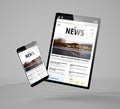 flying smartphone and tablet with news website