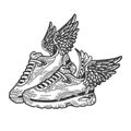 Sneakers with wings engraving vector