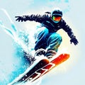 Flying snowboarder in action, vector illustration. Extreme winter sport. generative AI