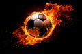 Flying soccer ball in flames on pure black background Royalty Free Stock Photo