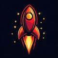 Red Flying Moon Rocket Launch flight innovation Icon Symbol Royalty Free Stock Photo