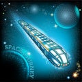 Flying space train with stary sky