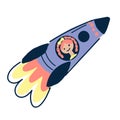 Flying spaceship with austronaut girl. vector illustration