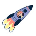 Flying spaceship with austronaut girl. vector illustration Royalty Free Stock Photo