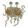 Flying spaghetti monster color sketch engraving