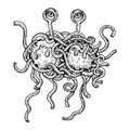 Flying spaghetti monster engraving style vector