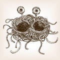 Flying spaghetti monster hand drawn sketch vector