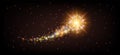 Flying sparkling comet with curved glowing dust tail  in the starry night sky. Star dust trail with shining stars. Space research Royalty Free Stock Photo