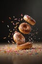 Flying sprinkled donuts