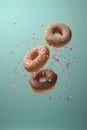 Flying sprinkled donuts