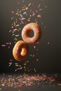 Flying sprinkled donuts