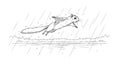 Flying squirrel gliding through the rain over a lake sketch. Royalty Free Stock Photo
