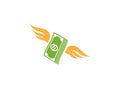 Flying stack of dollar banknotes, Set of money with wing fly logo line art icon design, isolated object winged American currency