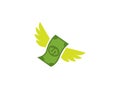 Flying stack of dollar banknotes, Set of money with wing fly logo line art icon design, isolated object winged American currency