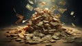 Flying stack of money. falling cash. Flying hundred dollars. generative ai