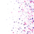 Flying stars confetti holiday vector in pink violet purple on white. Fairytale magic card backdrop.