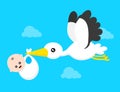Flying stork with a bundle with little cute