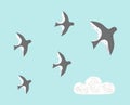 Flying Swallow ay Blue Sky, Spring Birds Vector