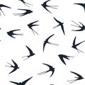 Flying swallows birds silhouettes vector seamless pattern graphic design. Royalty Free Stock Photo